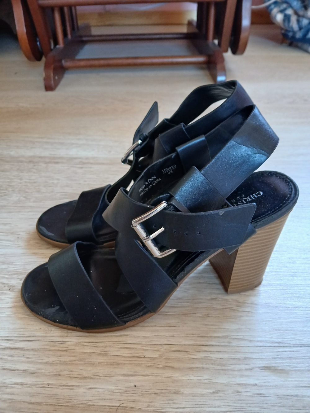 Christian Siriano Black Multi-Strap Block Heel Sandals